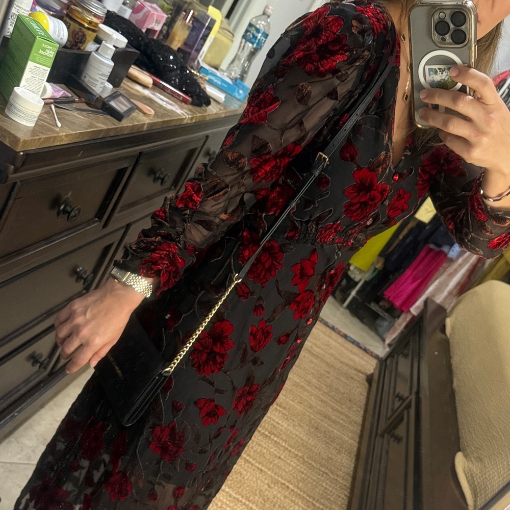 Astr Black and Red Long Sleeve Floral Dress - Picture 4 of 4